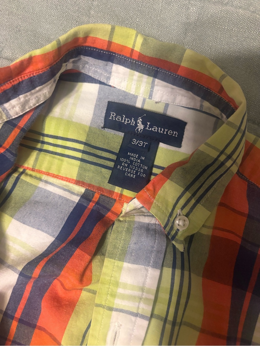 Ralph Lauren Plaid Button-Down Shirt — Lime Green, Orange & Navy